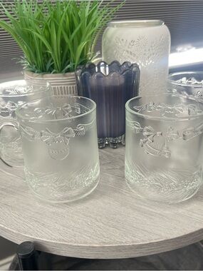 Duralex Clear Glass Christmas Bells  Mugs Cups 11.5 oz Set of 4